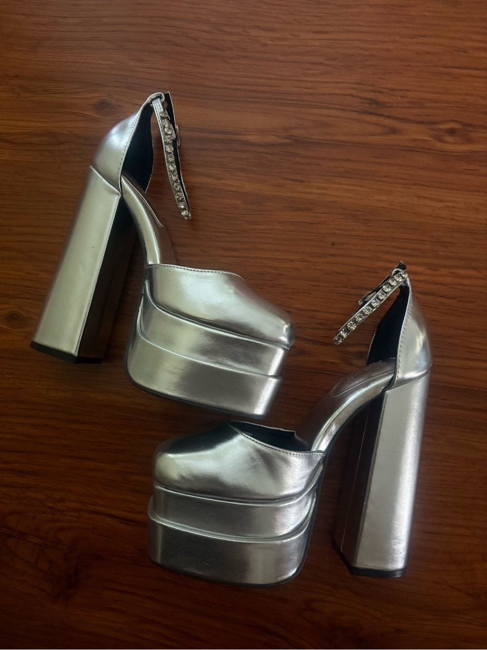Ardene Silver Metallic Platform Block Heels